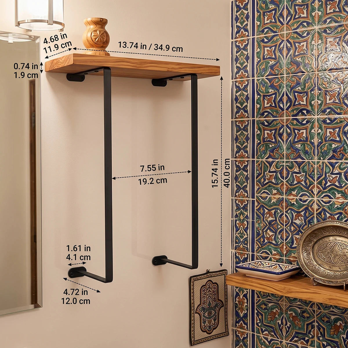 Wall-Mounted Bathroom Towel Rack with Wooden Shelf
