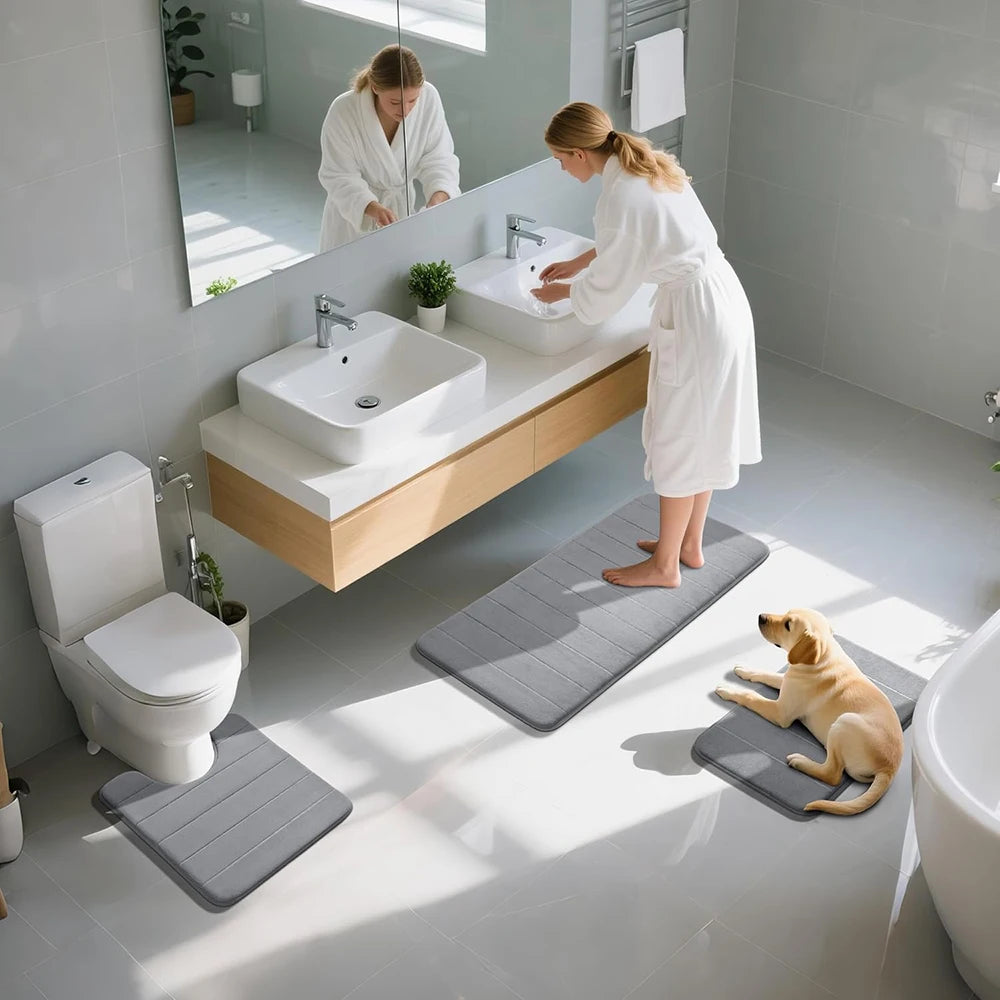 3Pcs Sets Bath Mats Non Slip Memory Foam Bathroom Soft Rugs Water Absorption Dry Fast Bath Mat Machine Washable For Home Floor
