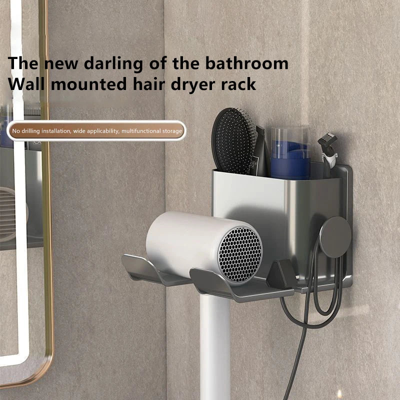 Wall-Mounted Hair Dryer Holder &amp; Organiser