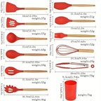 12-Piece Silicone Kitchen Utensil Set with Wooden Handles