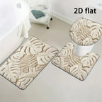 Beige Palm Leaf 3-Piece Bathroom Mat Set
