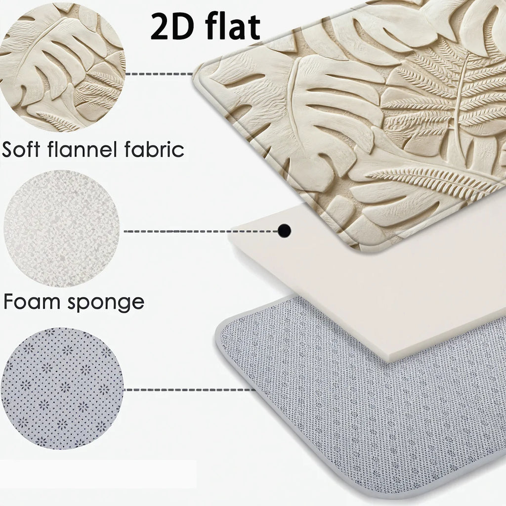Beige Palm Leaf 3-Piece Bathroom Mat Set