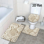 Beige Palm Leaf 3-Piece Bathroom Mat Set