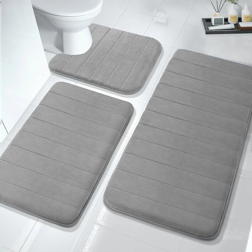 3Pcs Sets Bath Mats Non Slip Memory Foam Bathroom Soft Rugs Water Absorption Dry Fast Bath Mat Machine Washable For Home Floor