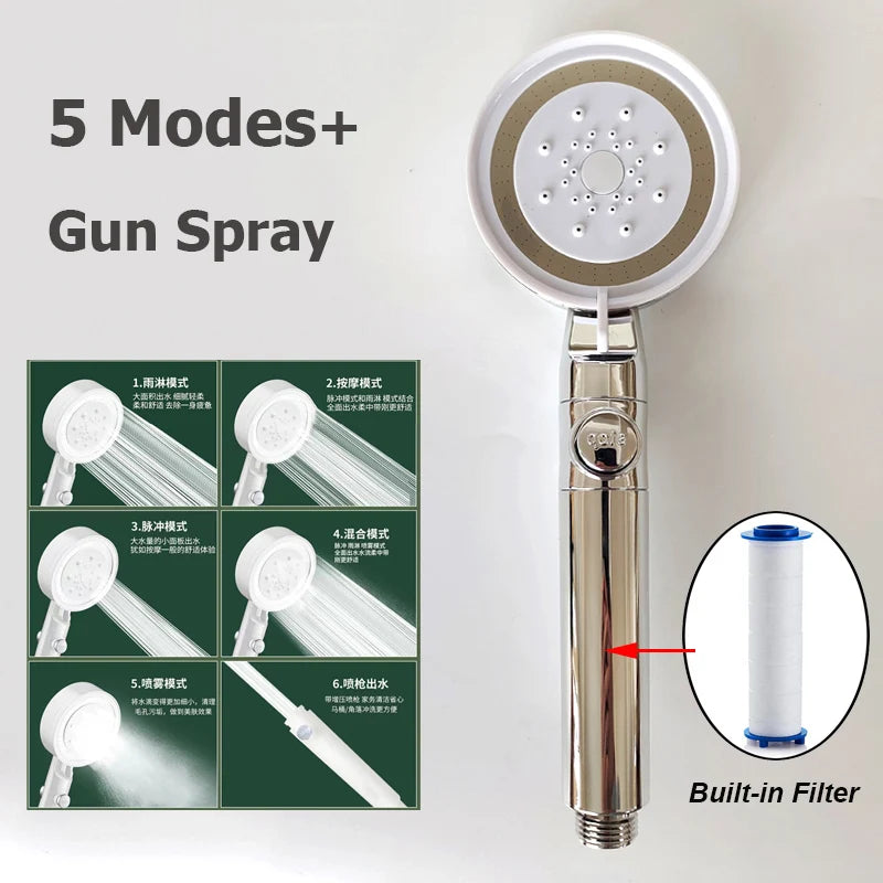 5-Mode Adjustable High-Pressure Rainfall Shower Head