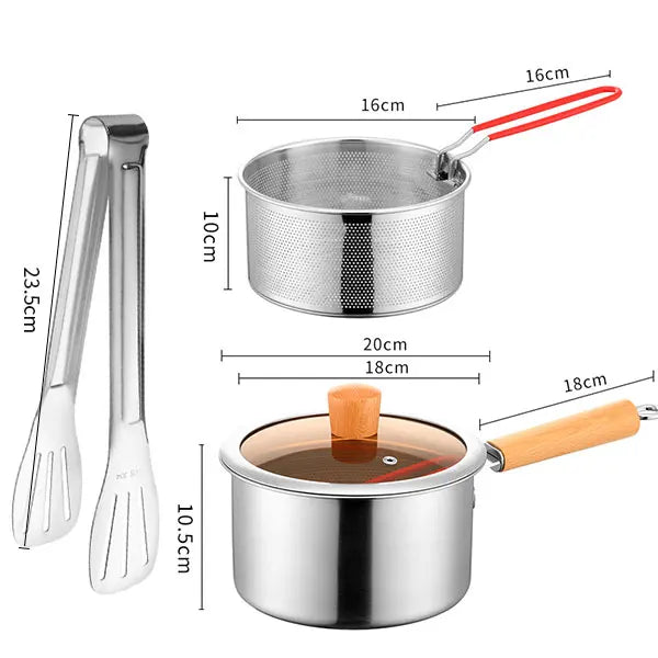 20cm Stainless Steel Deep Fryer Pot with Strainer Basket