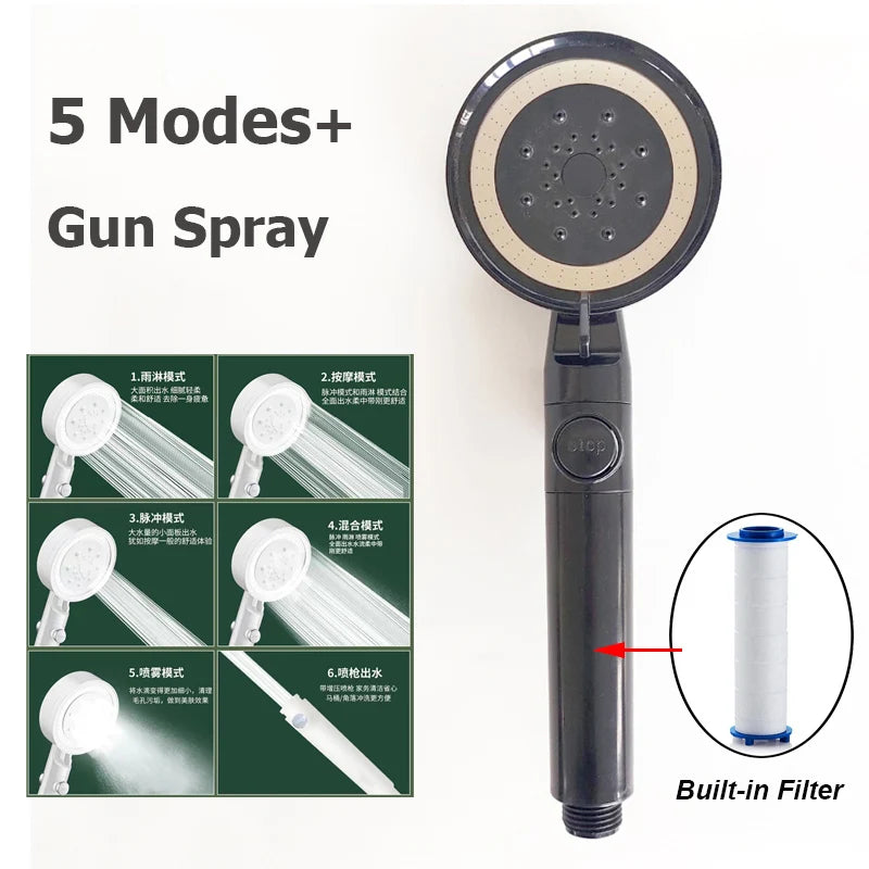 5-Mode Adjustable High-Pressure Rainfall Shower Head