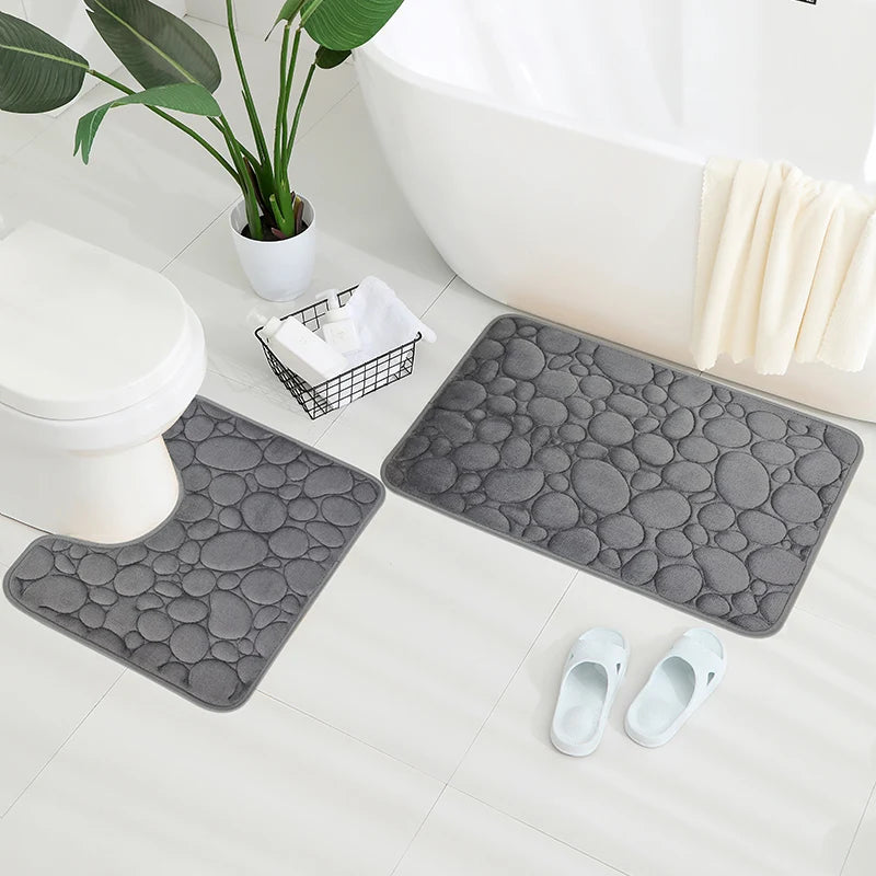 2-Piece U-Shaped Absorbent Bathroom Mat Set