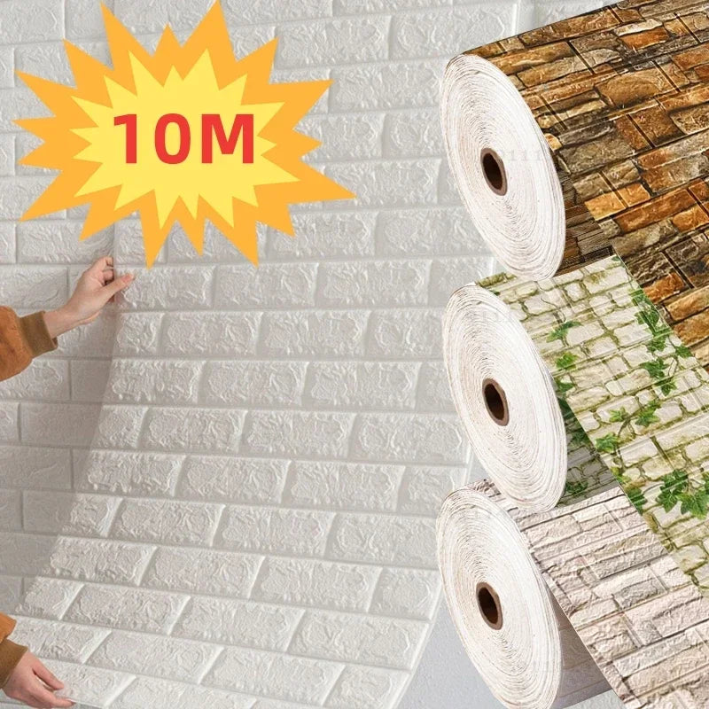 70cm × 10m Self-Adhesive 3D Brick Foam Wallpaper