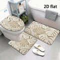 Beige Palm Leaf 3-Piece Bathroom Mat Set