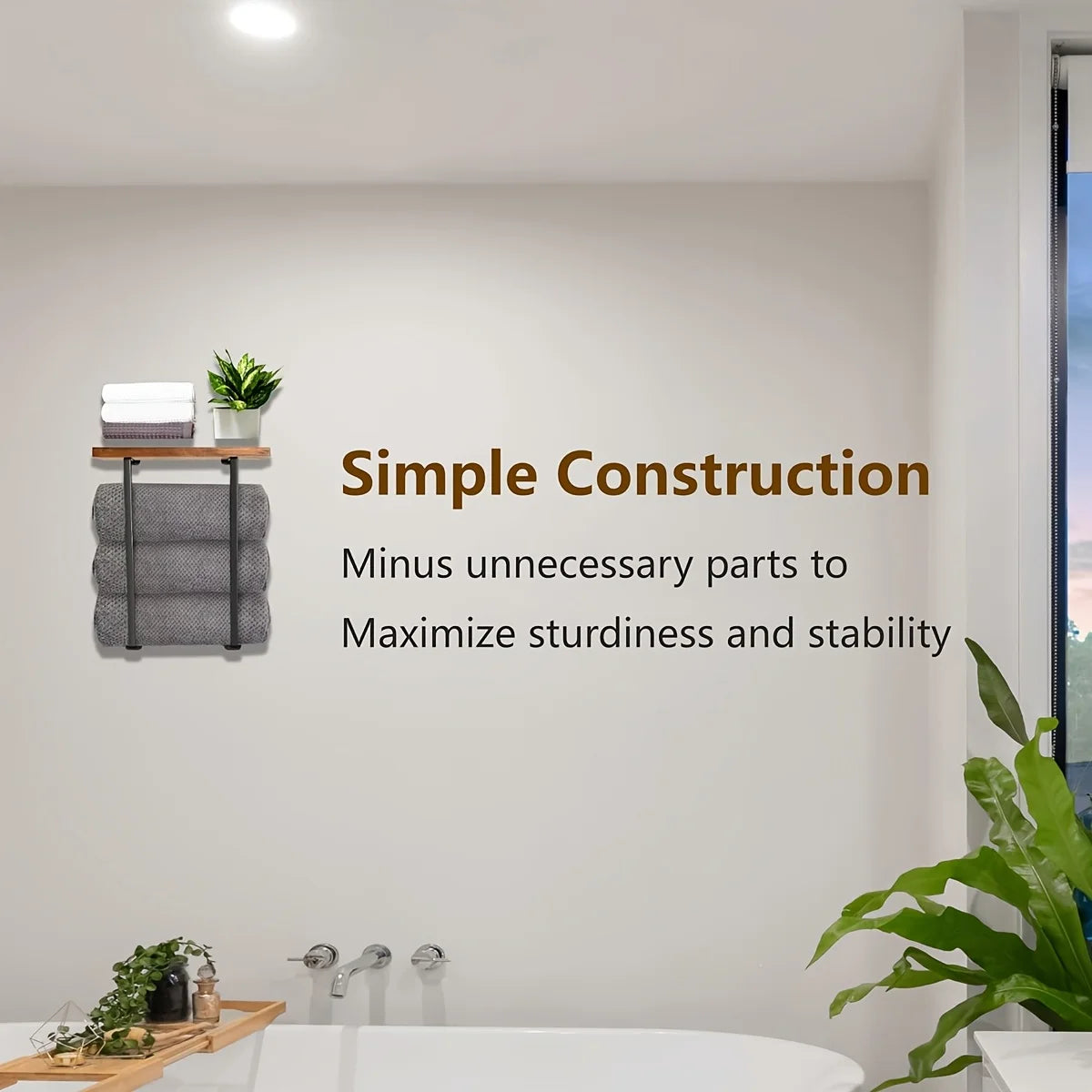 Wall-Mounted Bathroom Towel Rack with Wooden Shelf