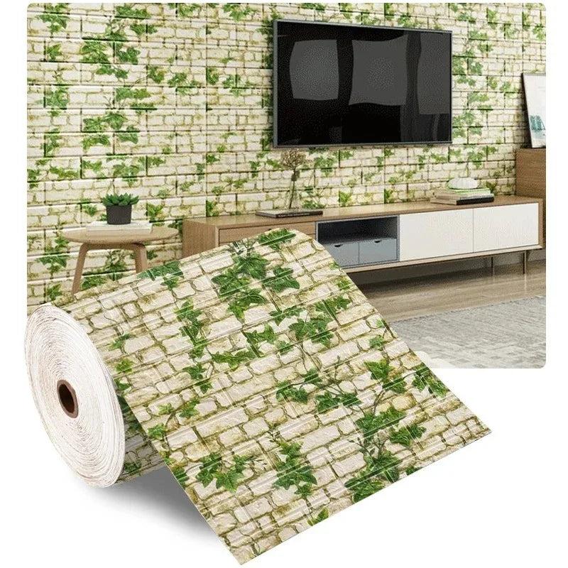 70cm × 10m Self-Adhesive 3D Brick Foam Wallpaper