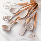 12-Piece Silicone Kitchen Utensil Set with Wooden Handles