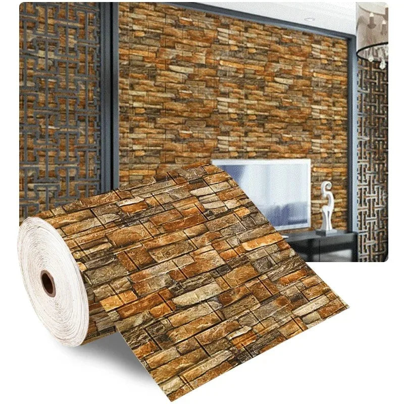 70cm × 10m Self-Adhesive 3D Brick Foam Wallpaper